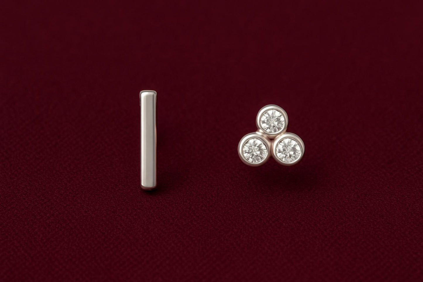 Minimalist Bar & Cluster Stud Earrings | Sterling Silver Dainty Mismatched Jewelry