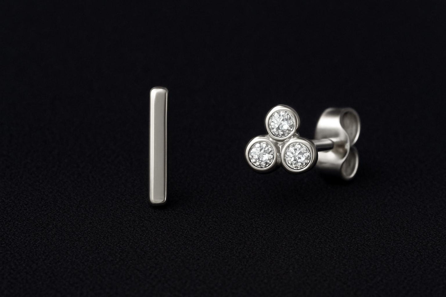 Minimalist Bar & Cluster Stud Earrings | Sterling Silver Dainty Mismatched Jewelry