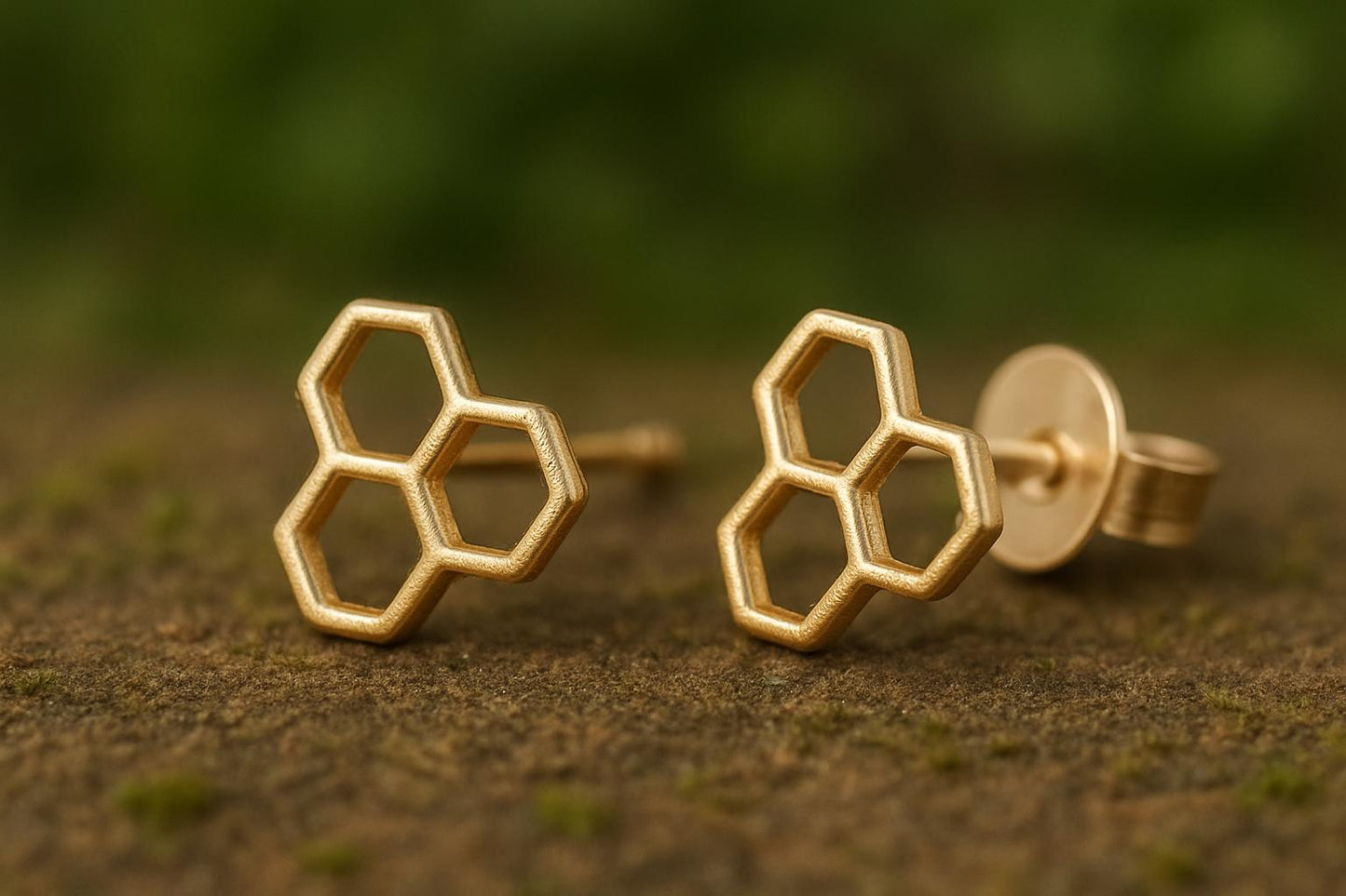 Honeycomb Stud Earrings in Sterling Silver 925  | Geometric Minimalist Jewelry for Women