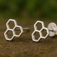 Honeycomb Stud Earrings in Sterling Silver 925  | Geometric Minimalist Jewelry for Women