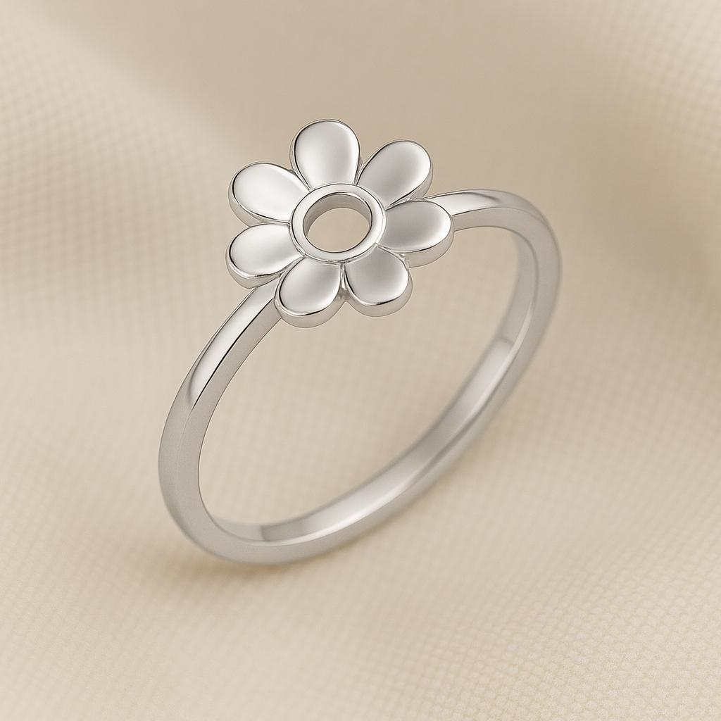 Sterling Silver Daisy Ring: Dainty Flower Band, Minimalist Jewelry