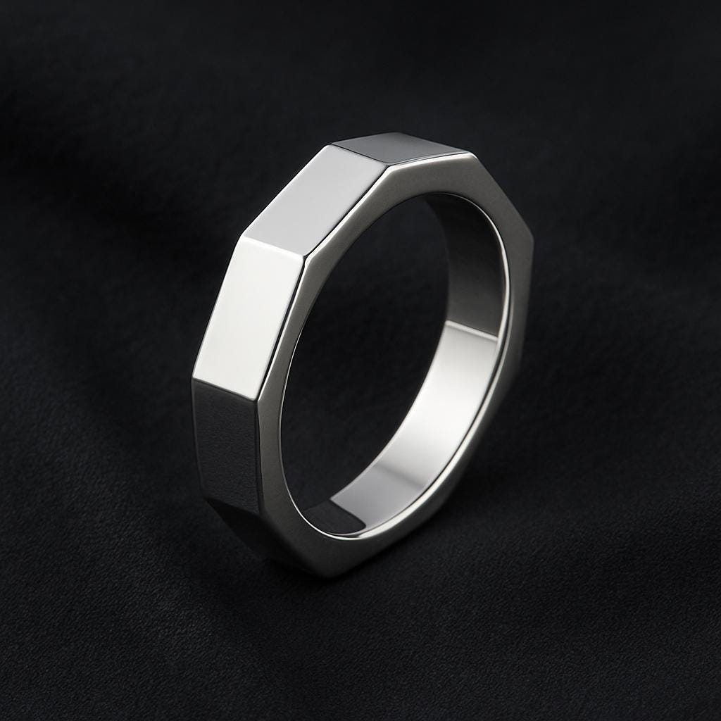 Sterling Silver Hexagon Ring | Geometric Flat Band | Minimalist Modern Unisex Jewelry