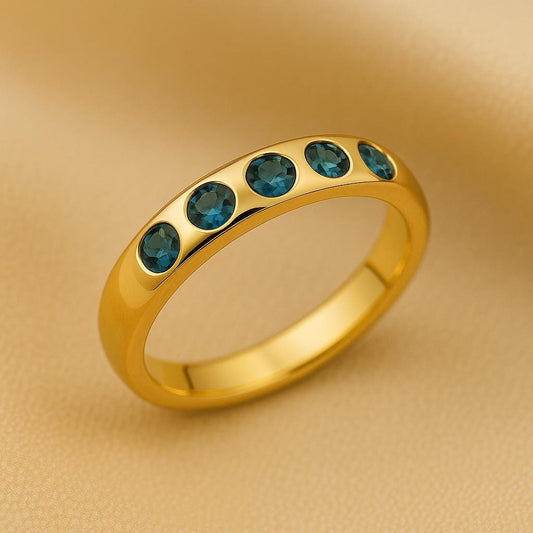 London Blue Topaz Ring | Sterling Silver Flush Set Band | Dainty Modern Unisex Jewelry Gift
