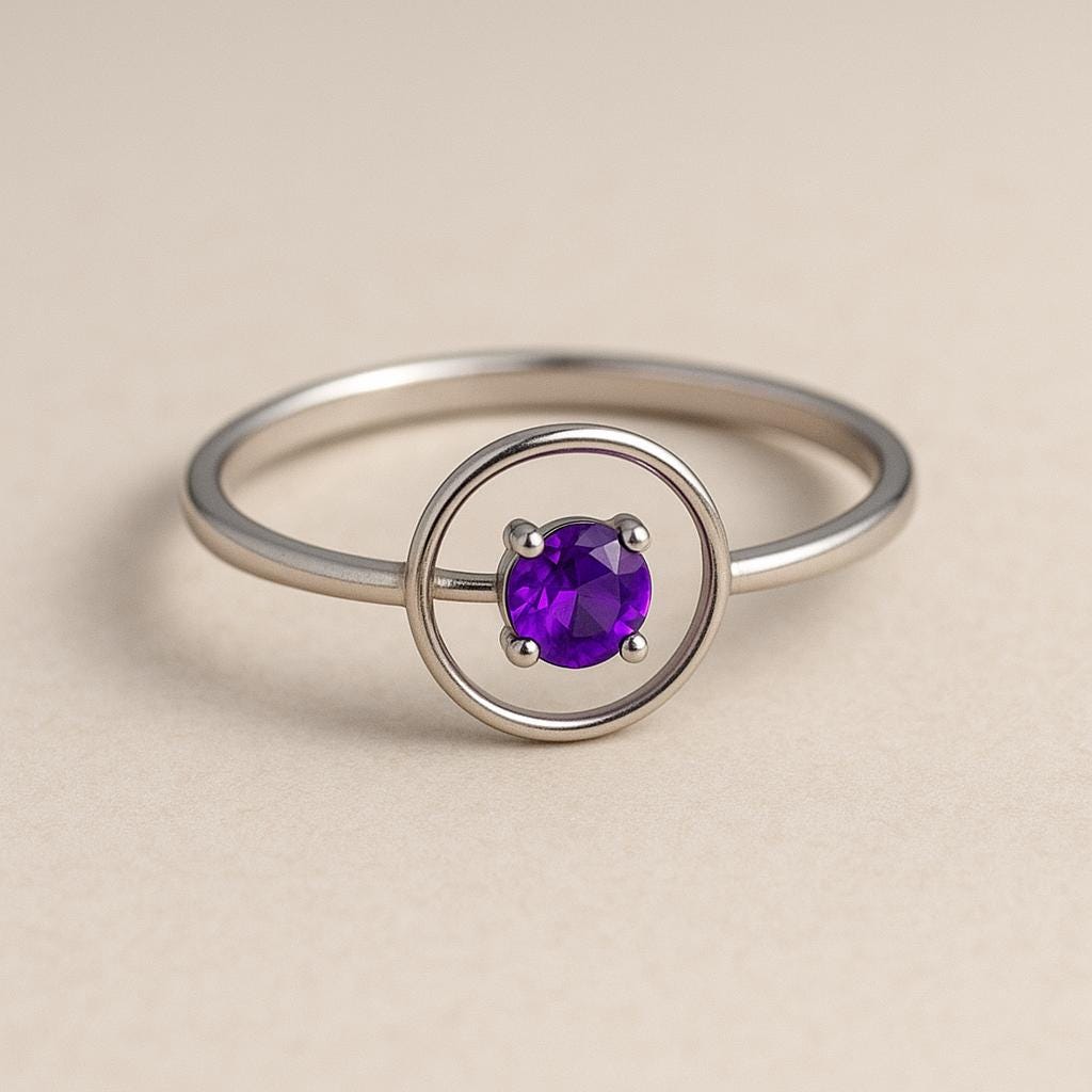 Sterling Silver Amethyst Ring: Modern Halo Jewelry Gift