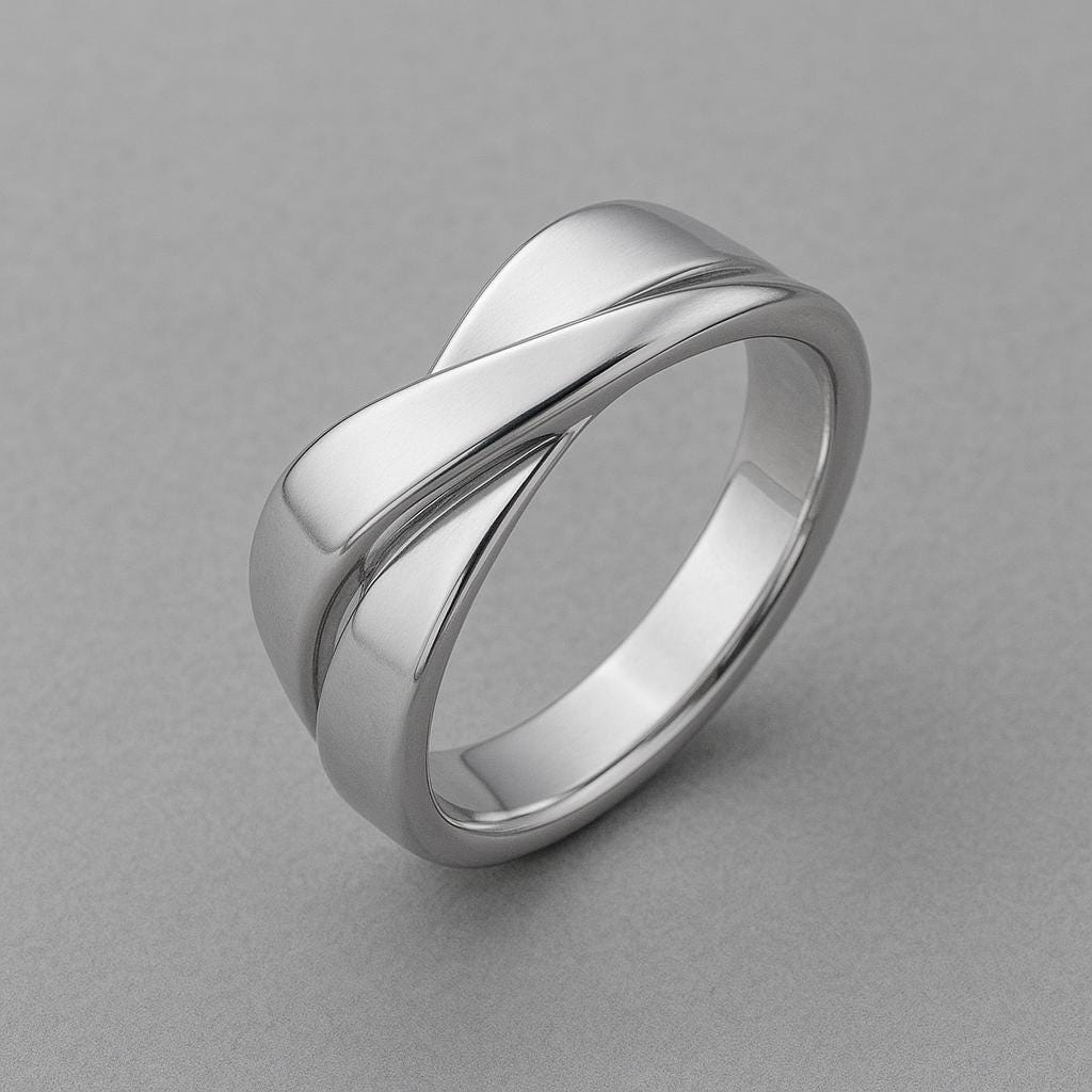 Sterling Silver Wave Band Ring – Modern Overlap Shank Minimalist Statement Jewelry