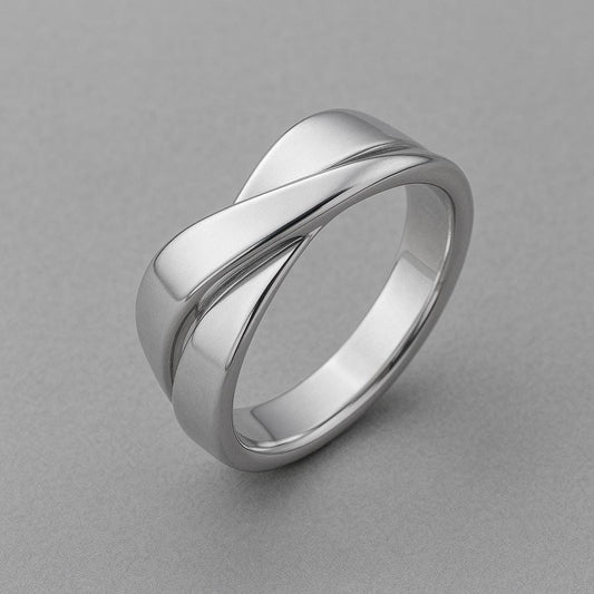 Sterling Silver Wave Band Ring – Modern Overlap Shank Minimalist Statement Jewelry