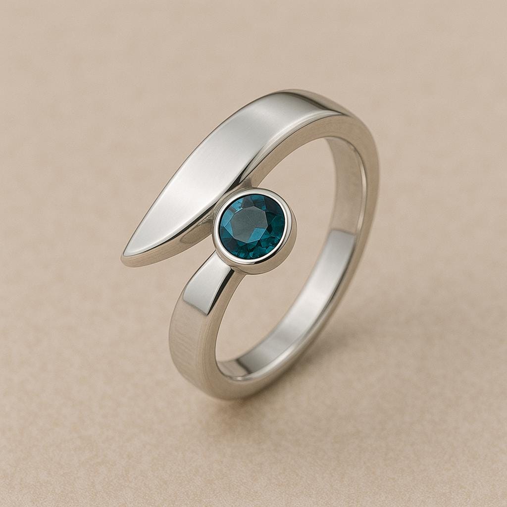 Sterling Silver London Blue Topaz Ring: Adjustable Bypass Shank