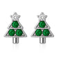 Sterling Silver 925 Christmas Tree Stud Earrings: Green & white CZ Gemstone Holiday Jewelry