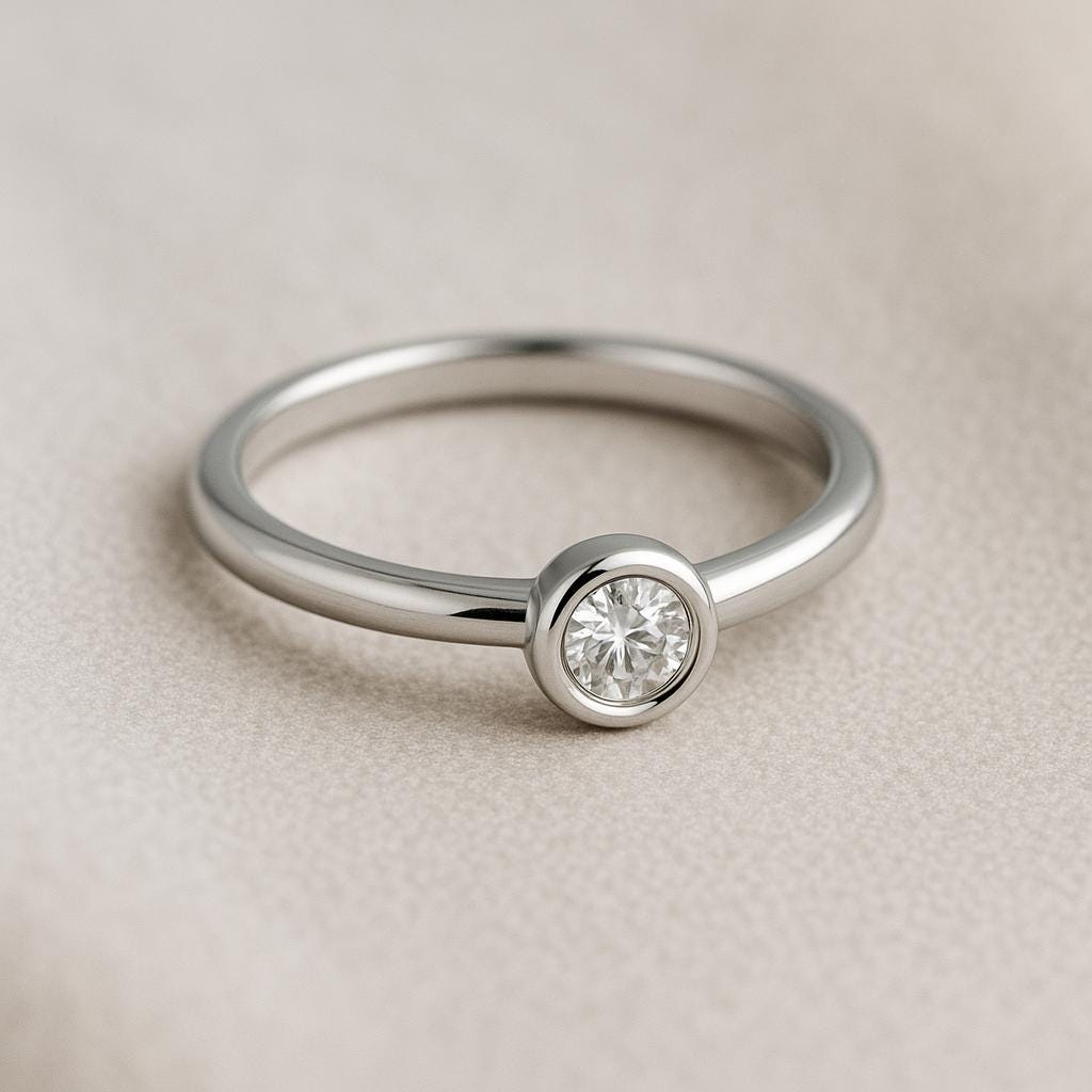 Moissanite Bezel Ring 925 Silver | Minimalist Round Cut Engagement Ring | Dainty Modern Promise Jewelry
