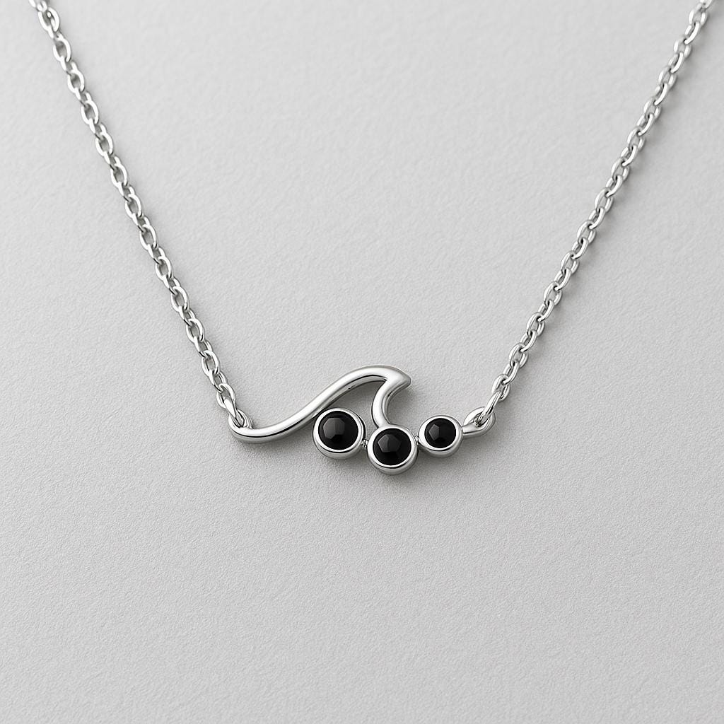Onyx Wave Pendant Necklace: Sterling Silver Ocean Surf Jewelry