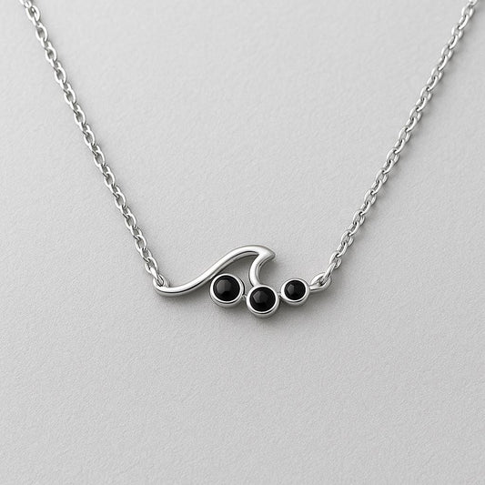 Onyx Wave Pendant Necklace: Sterling Silver Ocean Surf Jewelry