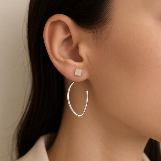925 Silver Hoop Earrings | Minimalist Geometric Drop Earrings | Modern Everyday Jewelry Gift