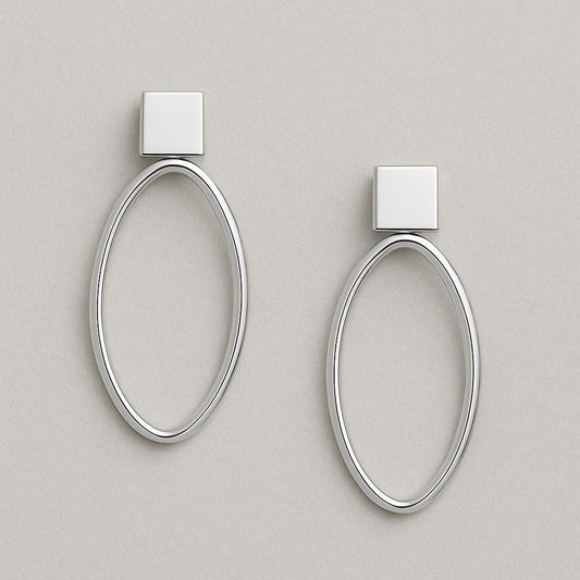 925 Silver Oval Earrings | Minimalist Geometric Drop Hoops | Modern Everyday Statement Jewelry