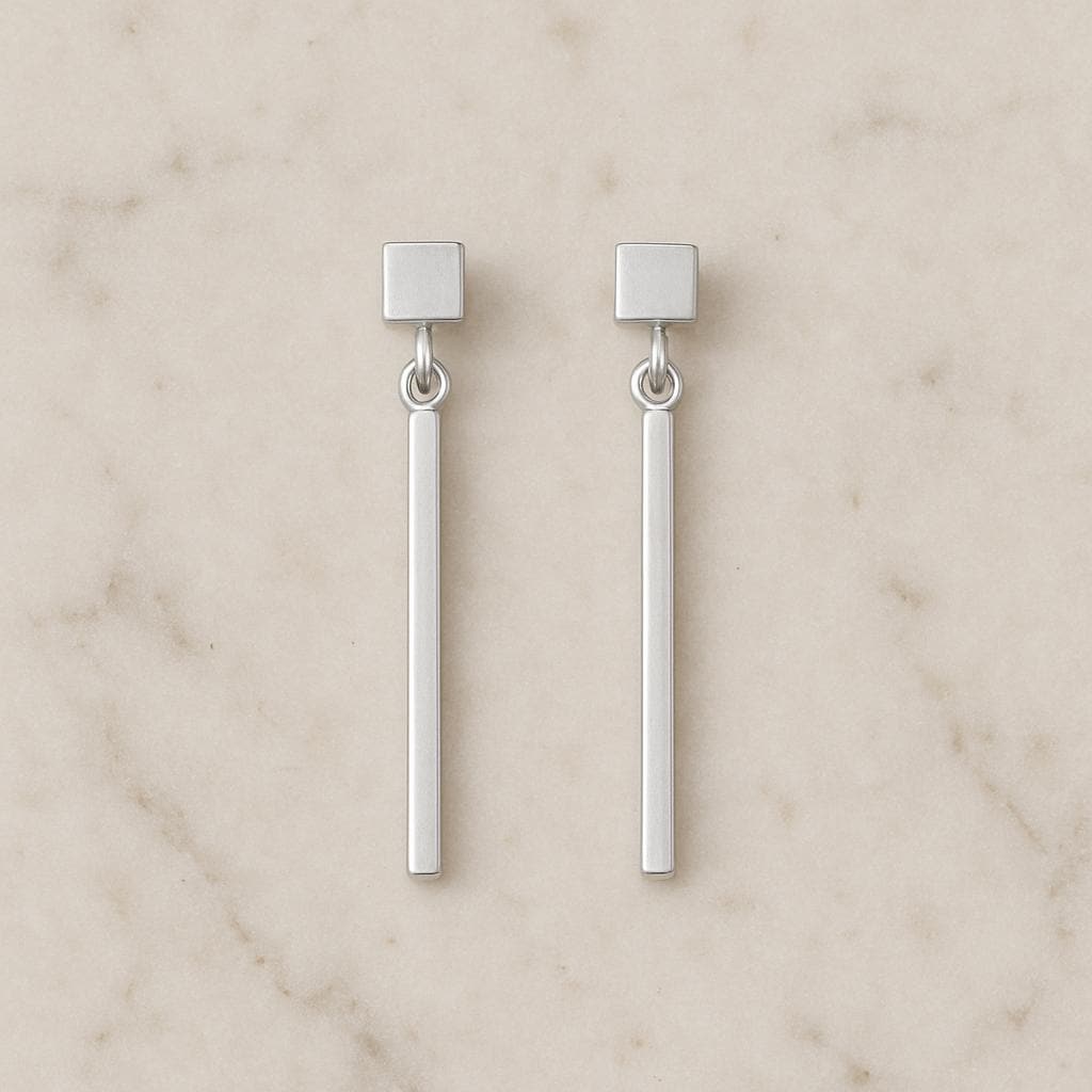 925 Silver Bar Earrings | Minimalist Drop Dangle Studs | Modern Geometric Everyday Jewelry Gift
