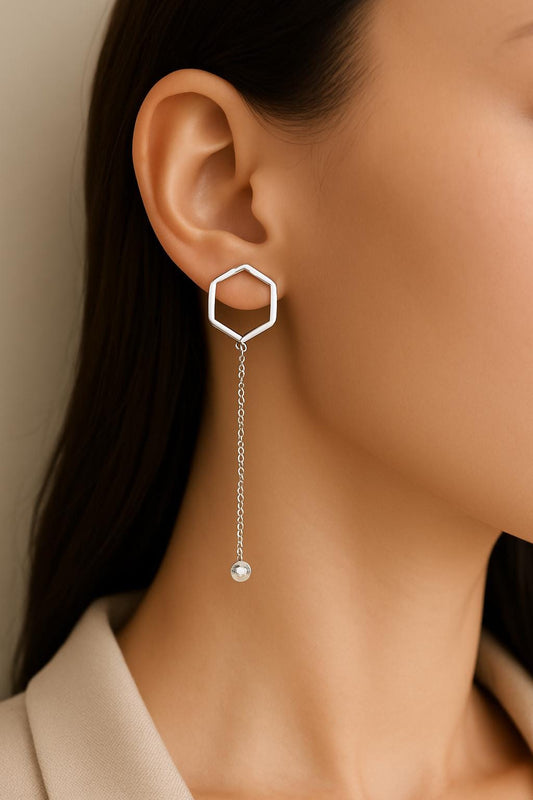 925 Silver Hexagon Earrings | CZ Dangle Drop Earrings | Minimalist Geometric Modern Jewelry Gift