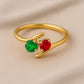 Sterling Silver Bypass Ring: Red & Green CZ, Adjustable Two Stone Design