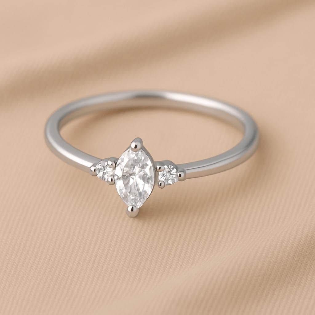 Marquise CZ Ring Silver 925 | Three Stone Dainty Ring | Minimalist Engagement Promise Jewelry
