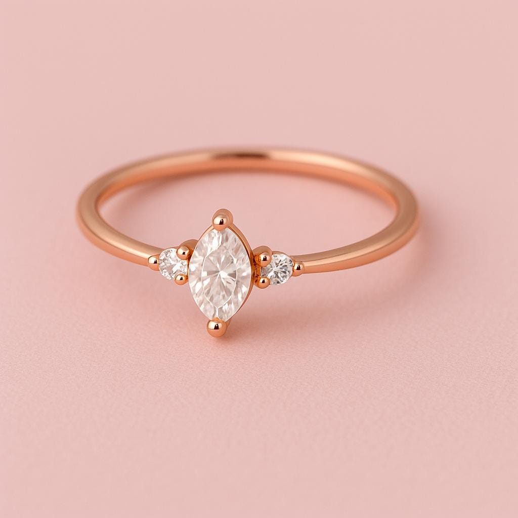Marquise CZ Ring Silver 925 | Three Stone Dainty Ring | Minimalist Engagement Promise Jewelry