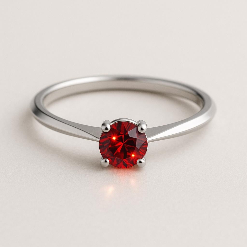 Garnet Ring Silver 925 | Red Gemstone Solitaire Ring | January Birthstone Jewelry Gift