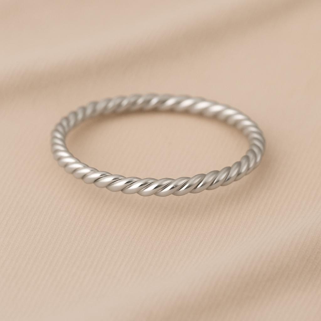 Twisted Band Ring Silver 925 | Dainty Stacking Rope Ring | Minimalist Everyday Jewelry Gift