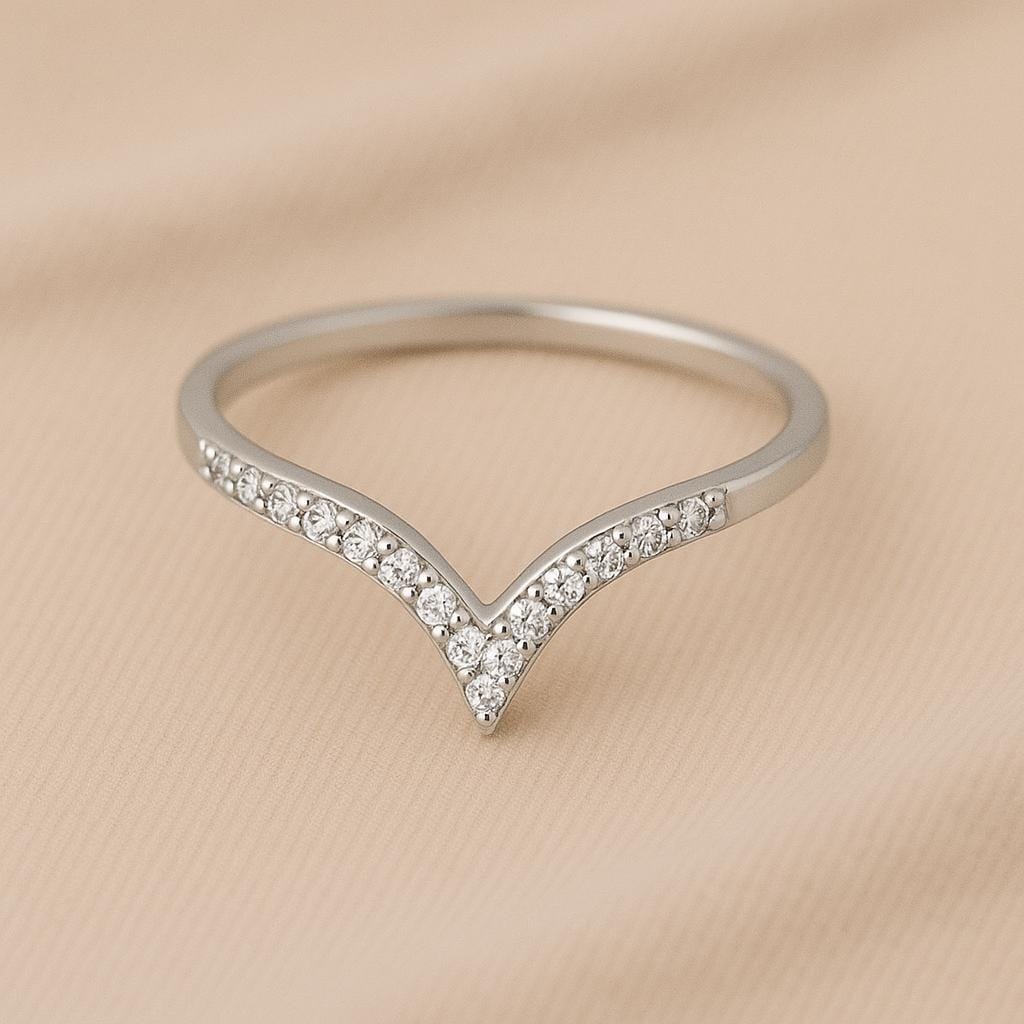 Chevron CZ Ring Silver 925 | Dainty V Shape Band | Stacking Minimalist Jewelry Gift