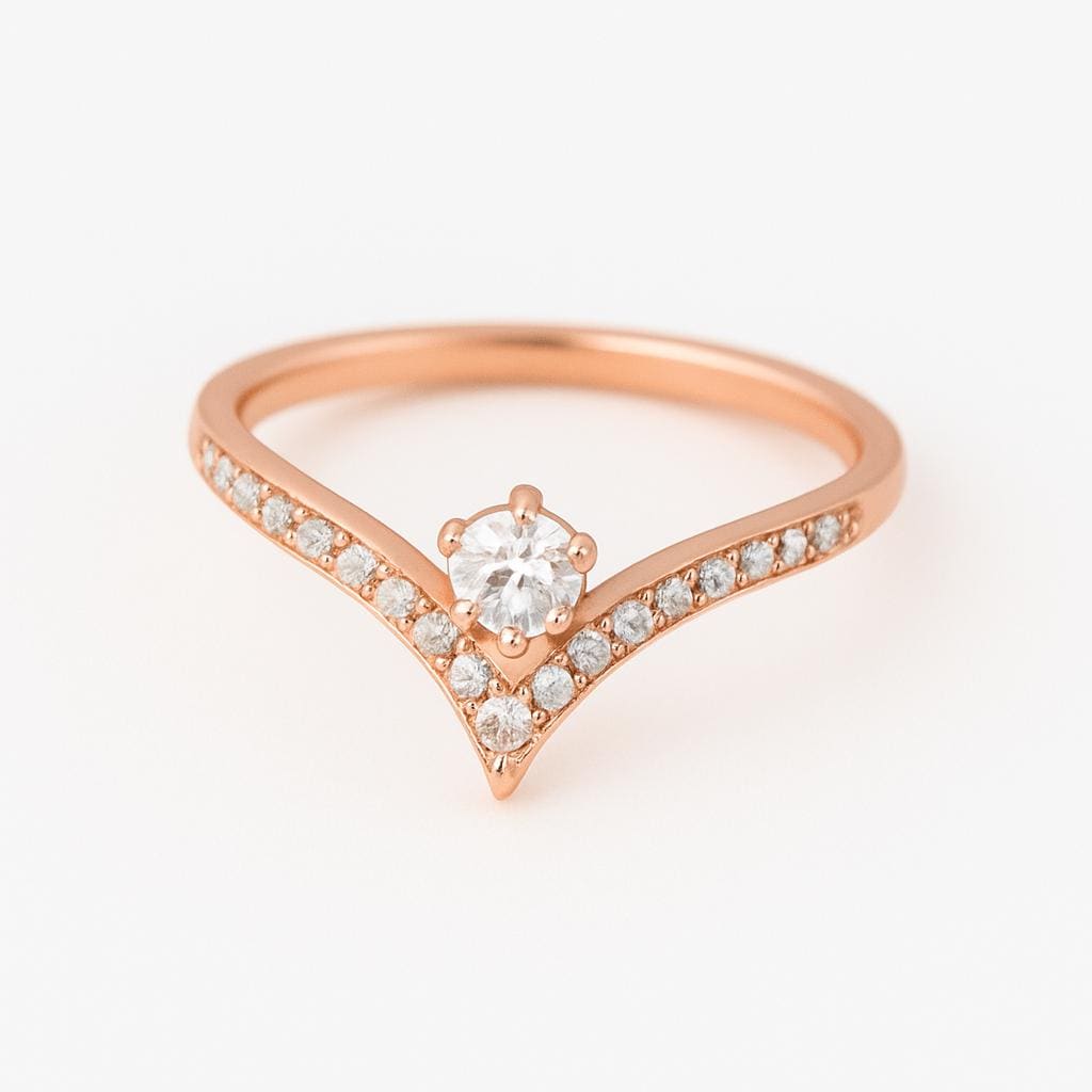 Chevron CZ Ring Silver 925 | V Shape Engagement Band | Dainty Wedding Promise Jewelry