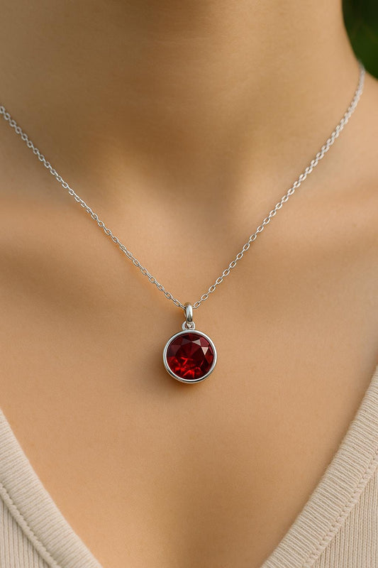 925 Silver Red CZ Pendant Necklace Ruby Look Minimal Jewelry