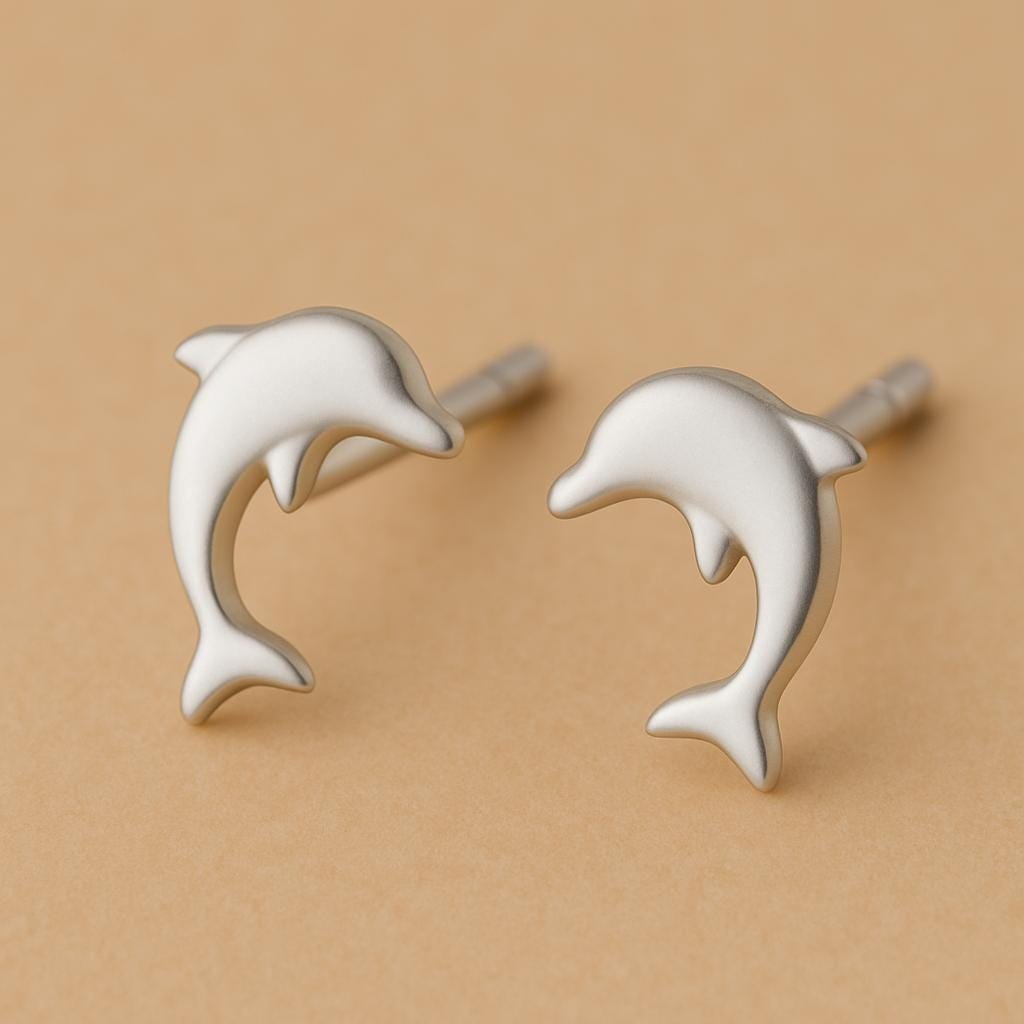 Sterling Silver Dolphin Stud Earrings: Minimalist Sea Life Jewelry