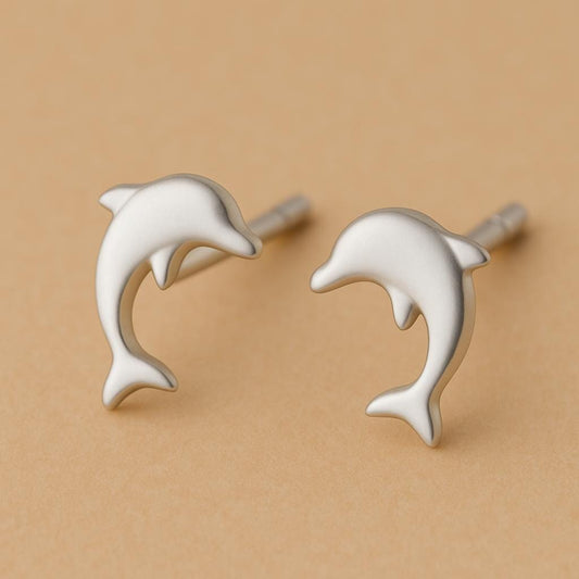 Sterling Silver Dolphin Stud Earrings: Minimalist Sea Life Jewelry