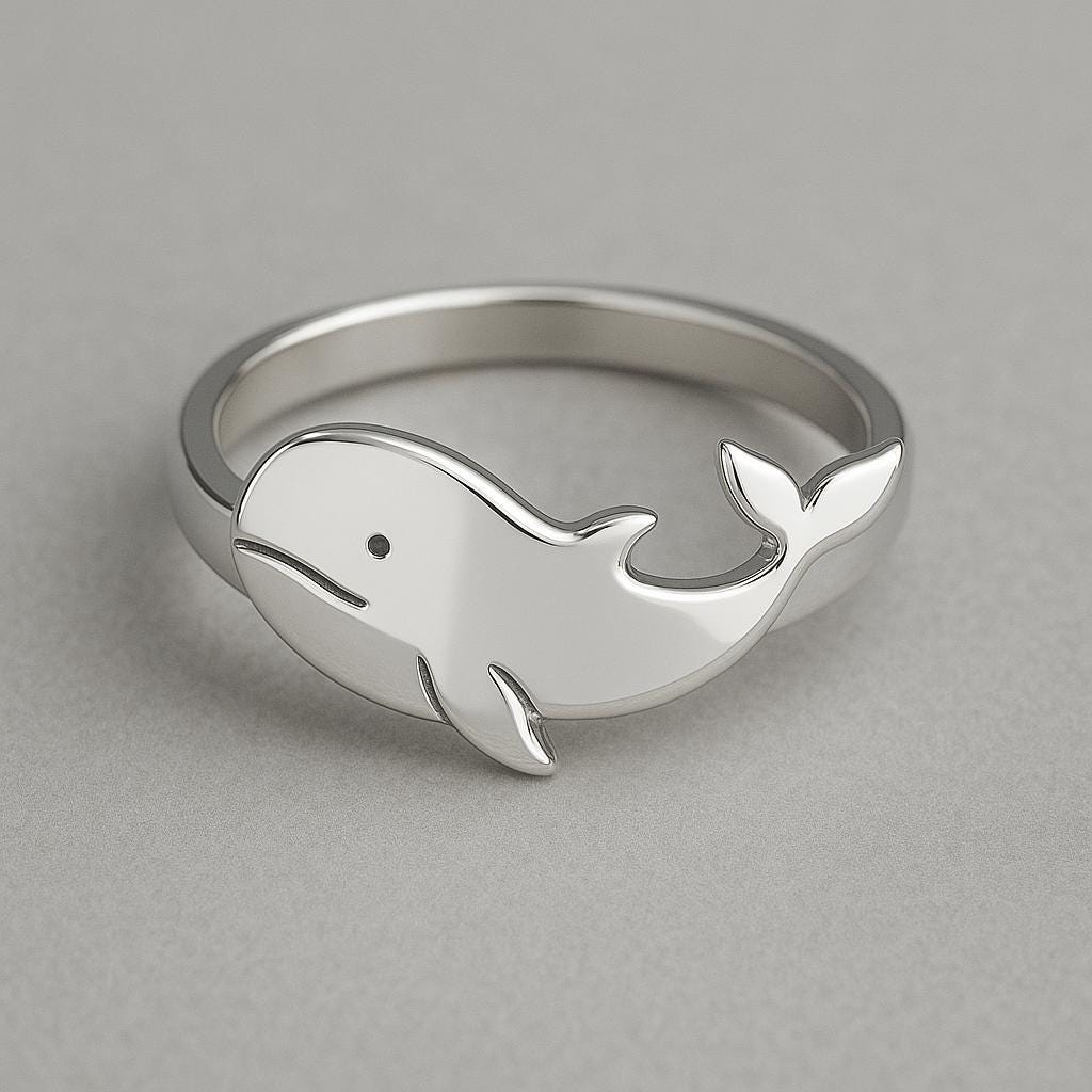 Sterling Silver Whale Ring: Minimalist Ocean Animal Jewelry