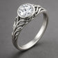 Sterling Silver CZ Engagement Ring: Leaf Design Solitaire