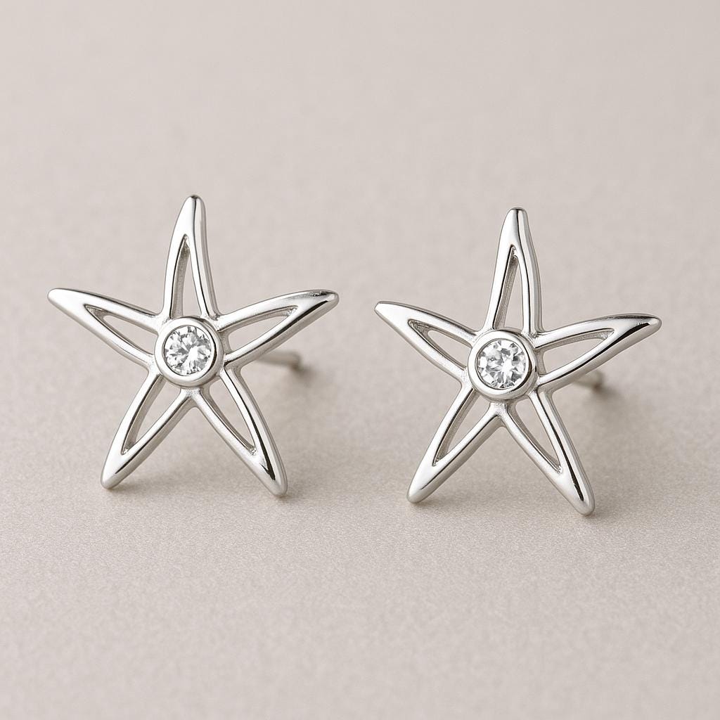 Starfish Stud Earrings Silver 925 CZ | Ocean Beach Jewelry Gift
