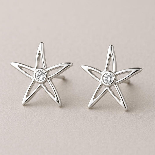 Starfish Stud Earrings Silver 925 CZ | Ocean Beach Jewelry Gift