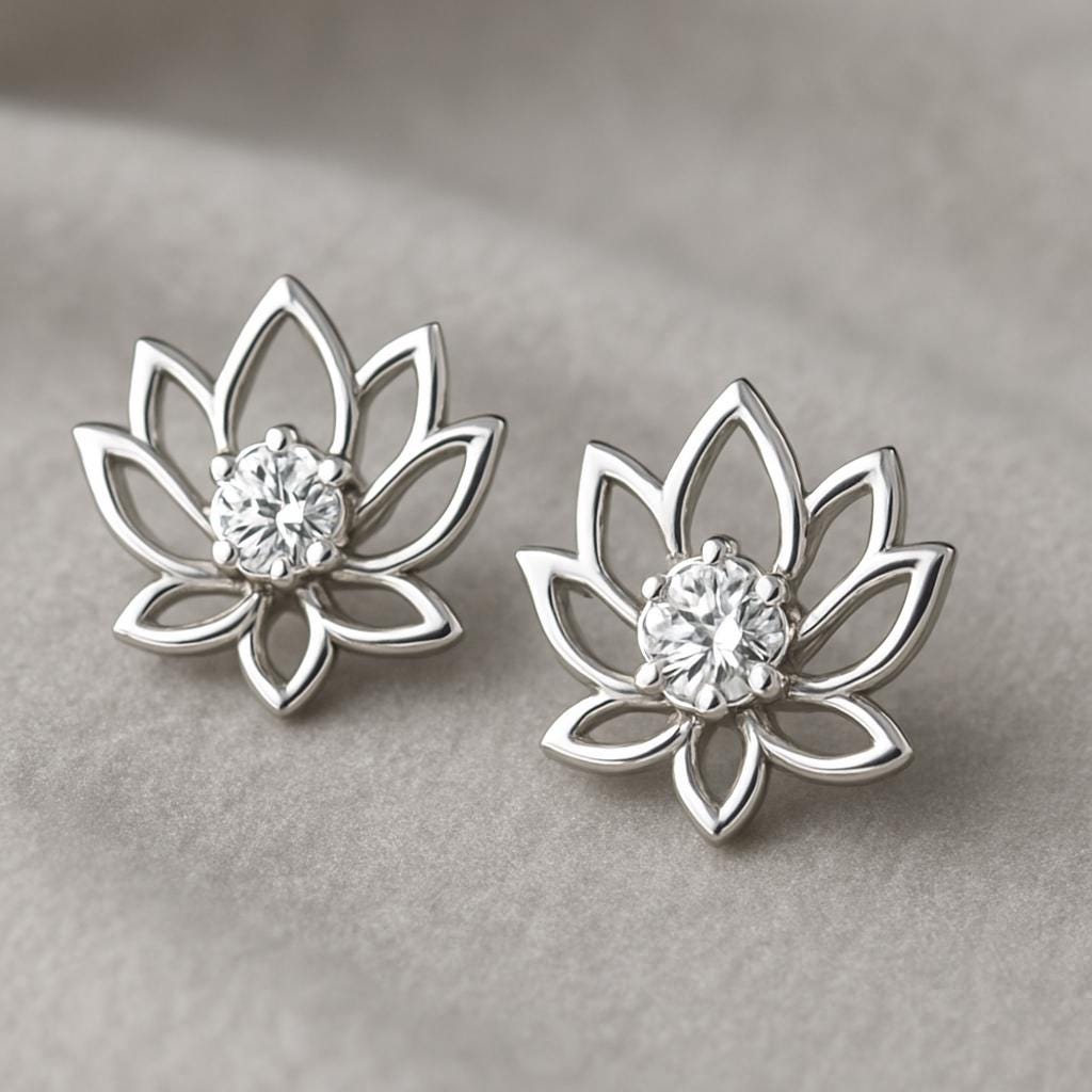 Lotus Flower Stud Earrings Silver 925 CZ | Spiritual Yoga Jewelry Gift