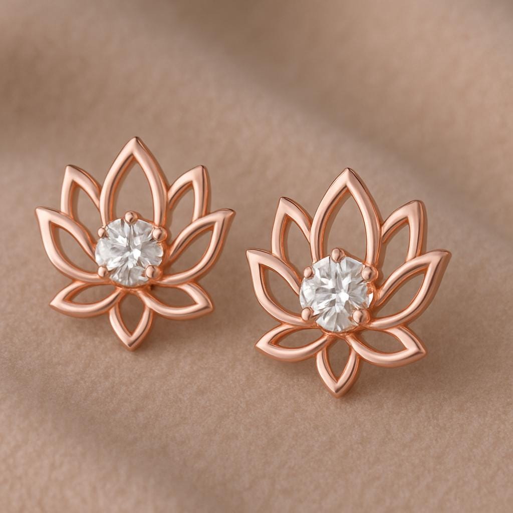 Lotus Flower Stud Earrings Silver 925 CZ | Spiritual Yoga Jewelry Gift