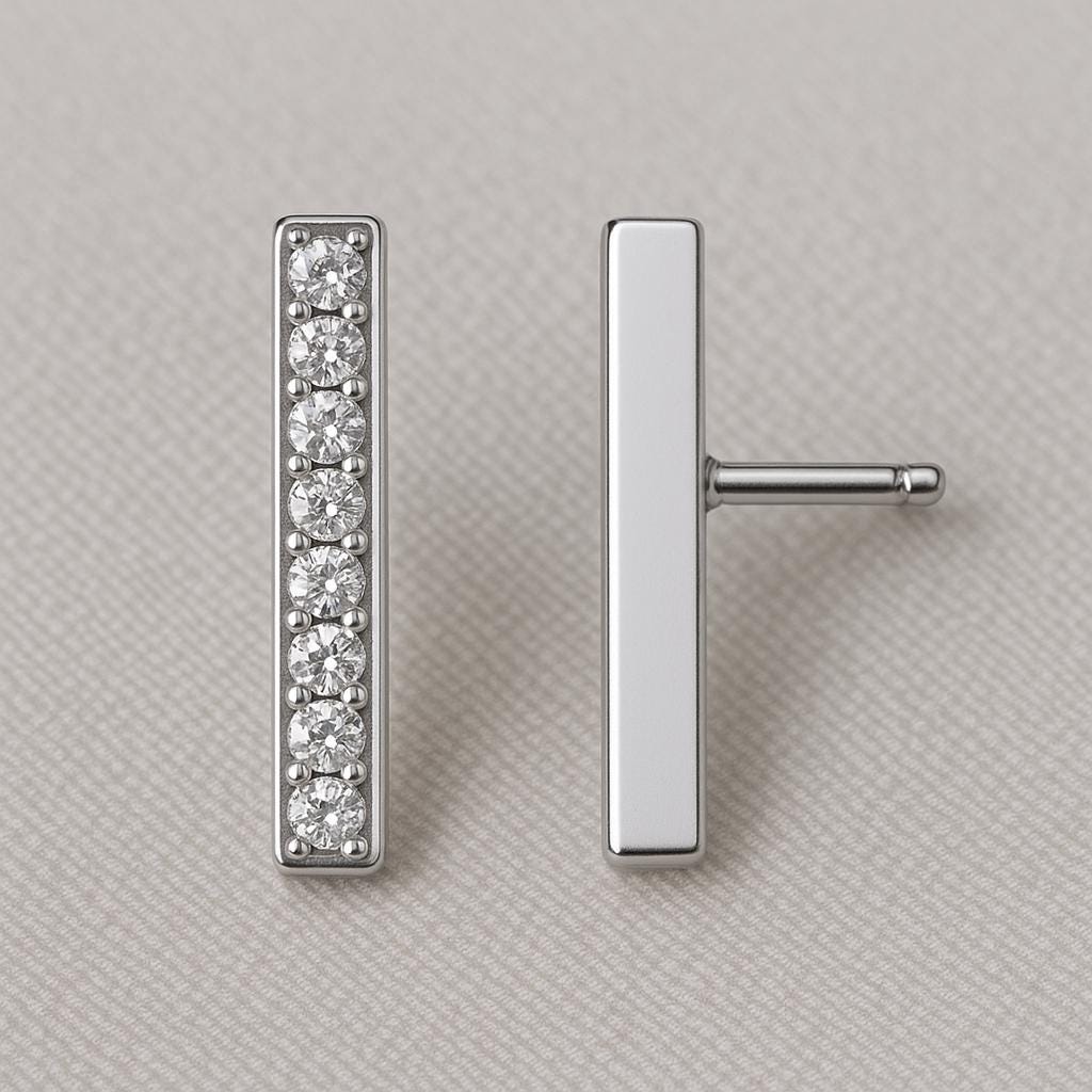 Bar Stud Earrings Silver 925 CZ | Minimal Dainty Everyday Jewelry