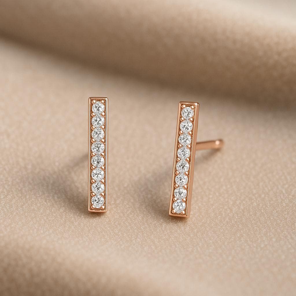 Bar Stud Earrings Silver 925 CZ | Minimal Dainty Everyday Jewelry