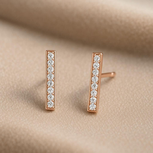 Bar Stud Earrings Silver 925 CZ | Minimal Dainty Everyday Jewelry
