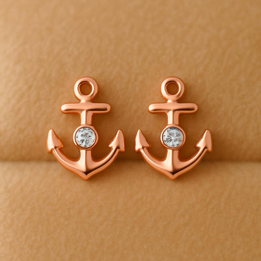 Rose Gold Anchor Stud Earrings: Sterling Silver Nautical Jewelry