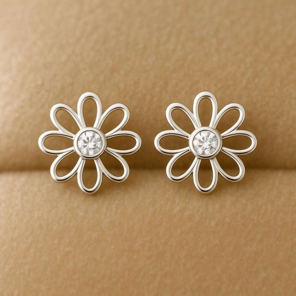 Sterling Silver Daisy Stud Earrings: CZ Floral Jewelry