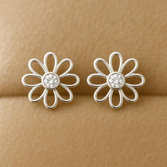 Sterling Silver Daisy Stud Earrings: CZ Floral Jewelry