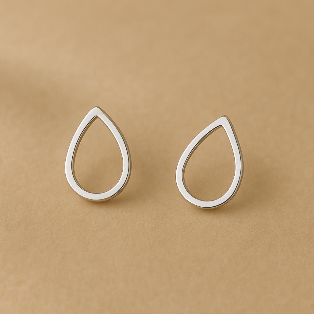Sterling Silver Teardrop Stud Earrings: Minimalist Outline Drop Jewelry