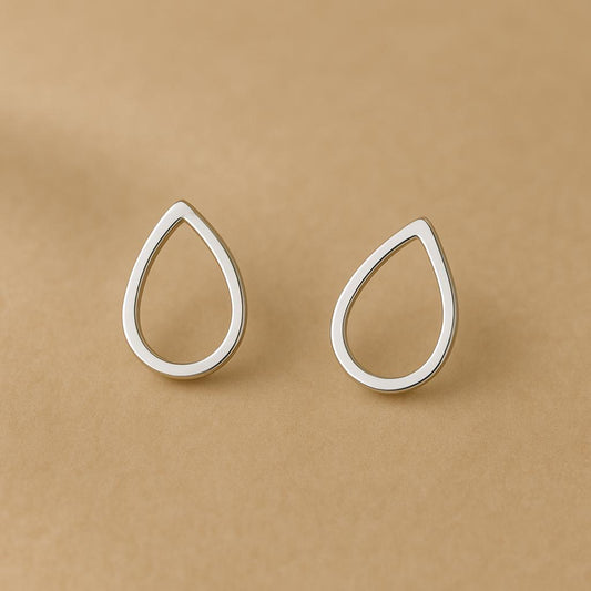 Sterling Silver Teardrop Stud Earrings: Minimalist Outline Drop Jewelry