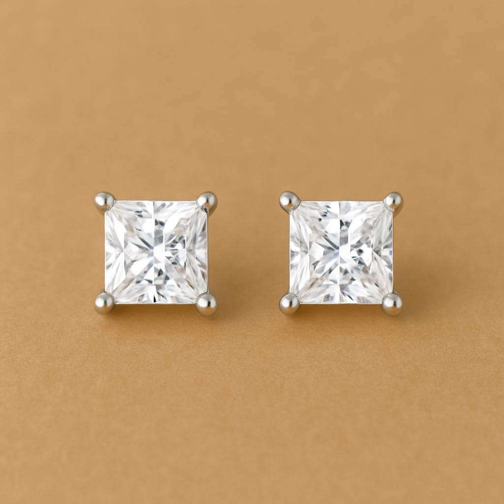 Sterling Silver Princess Cut CZ Stud Earrings: Modern Minimalist Style