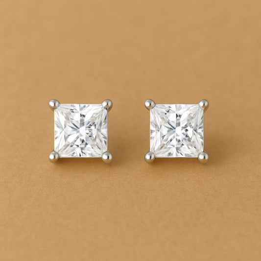 Sterling Silver Princess Cut CZ Stud Earrings: Modern Minimalist Style