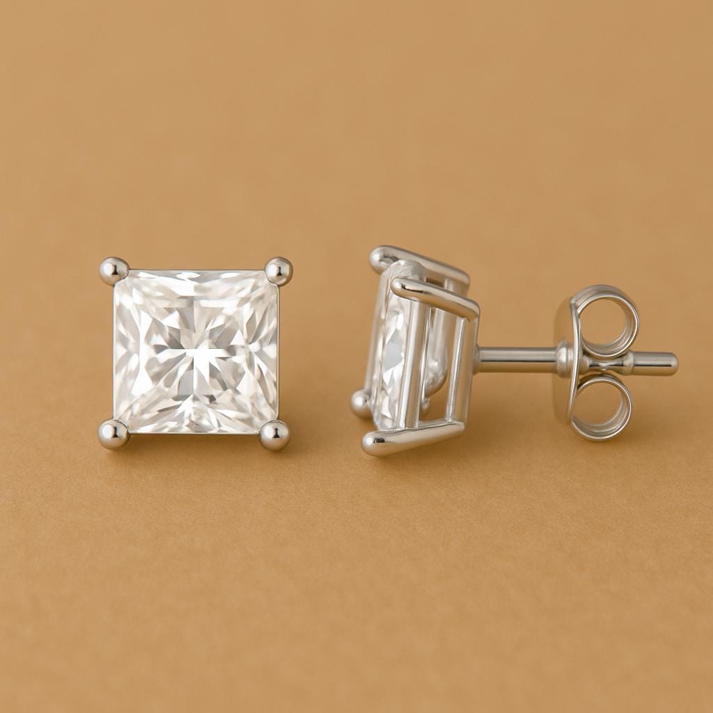 Sterling Silver Princess Cut CZ Stud Earrings: Modern Minimalist Style
