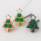 Sterling Silver 925 Christmas Tree Stud Earrings: Green & white CZ Gemstone Holiday Jewelry
