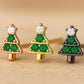 Sterling Silver 925 Christmas Tree Stud Earrings: Green & white CZ Gemstone Holiday Jewelry