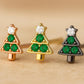 Sterling Silver 925 Christmas Tree Stud Earrings: Green & white CZ Gemstone Holiday Jewelry