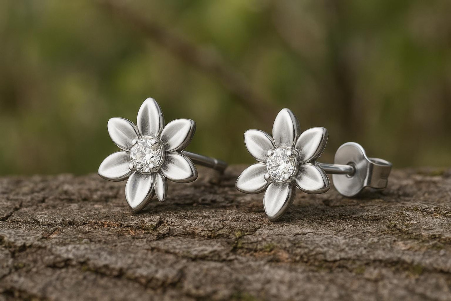 White CZ Flower Stud Earrings: Sterling Silver 925 Dainty Floral Jewelry